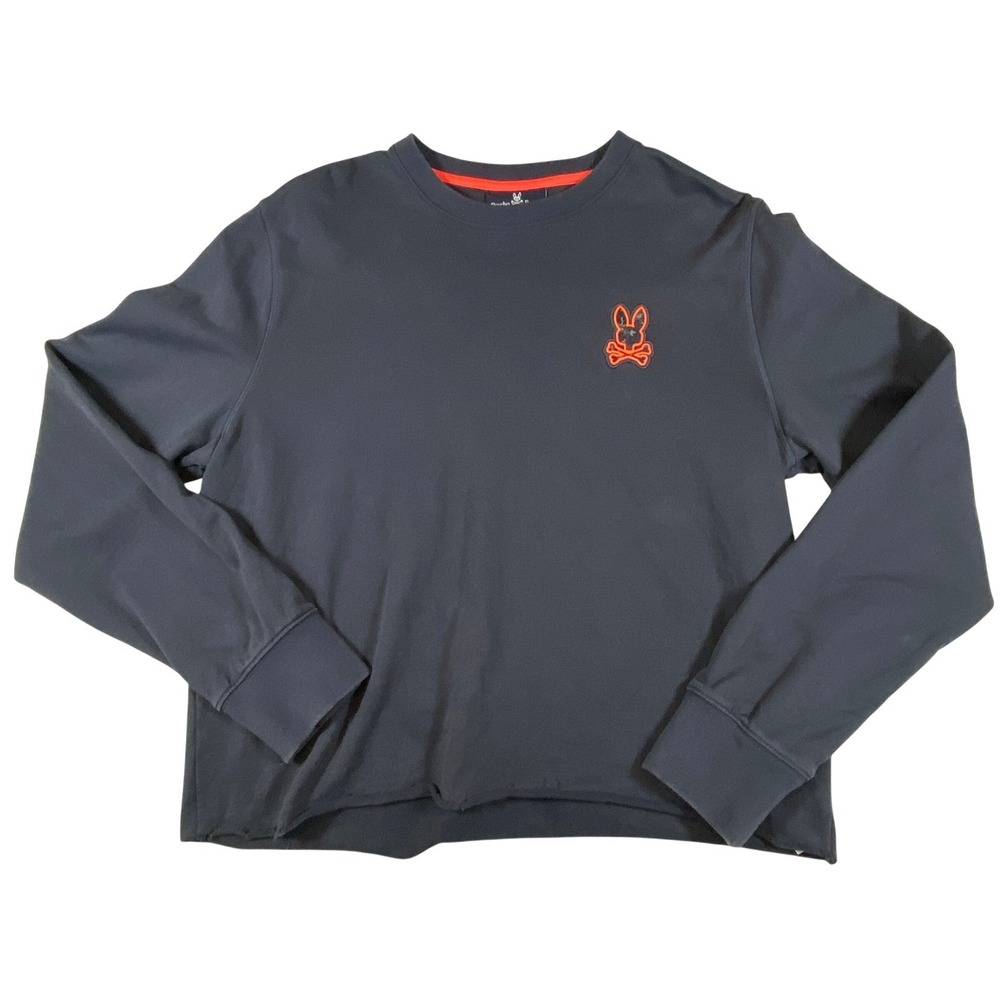 Psycho Bunny Kids Long Sleeve Crew Neck Tee Gray Embroidered Bunny Logo Size L